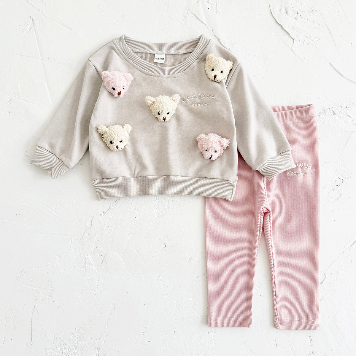 Baby Boy Girl Sweatshirt Set, 3D Teddy Top With Soft Stretch Rib Pants