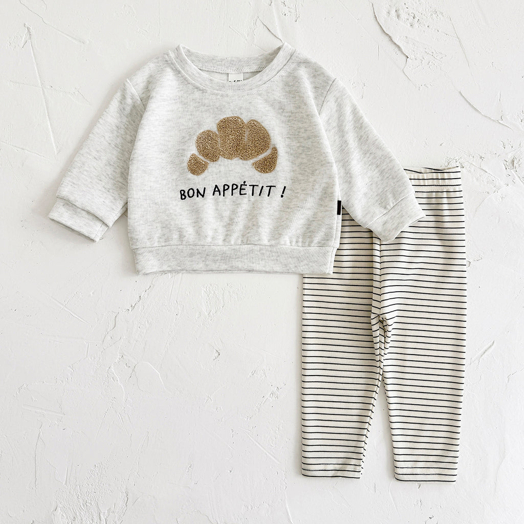 Spring Autumn Baby Outfit, Fun Cookie Print Sweatshirt Striped Pants Set