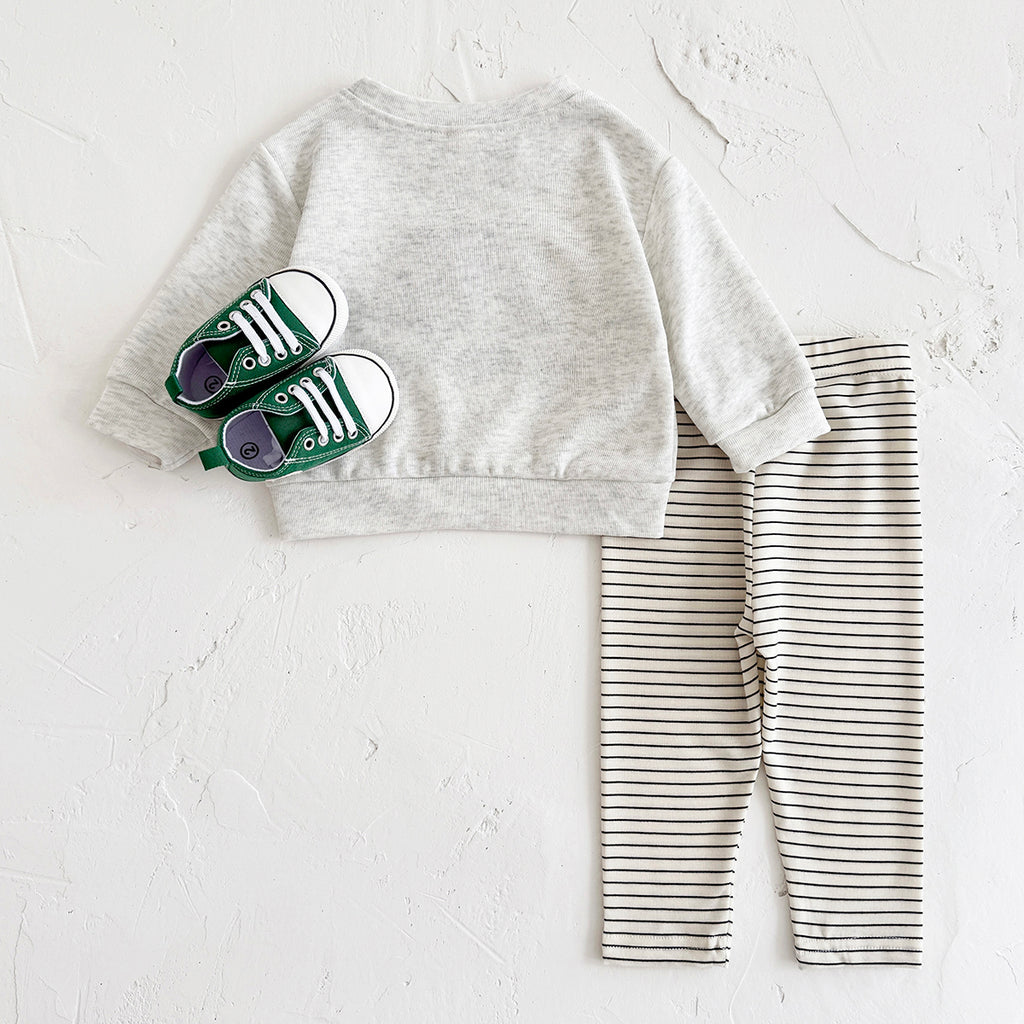 Spring Autumn Baby Outfit, Fun Cookie Print Sweatshirt Striped Pants Set