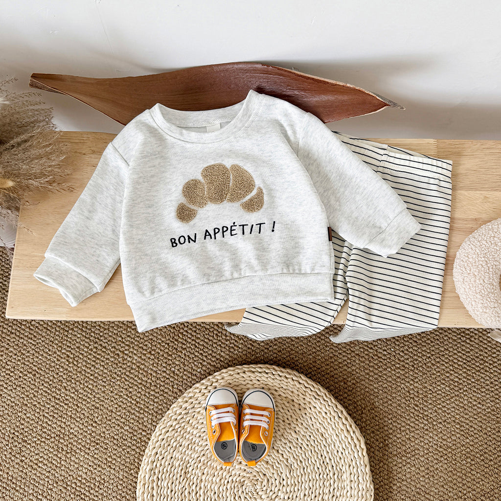 Spring Autumn Baby Outfit, Fun Cookie Print Sweatshirt Striped Pants Set