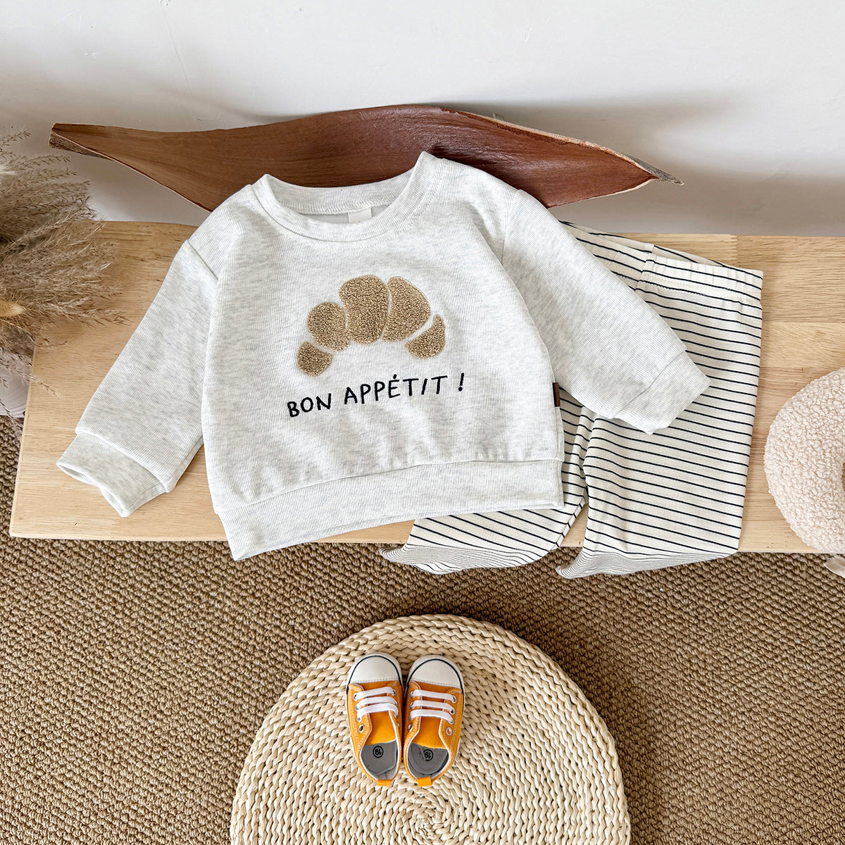 Spring Autumn Baby Outfit, Fun Cookie Print Sweatshirt Striped Pants Set