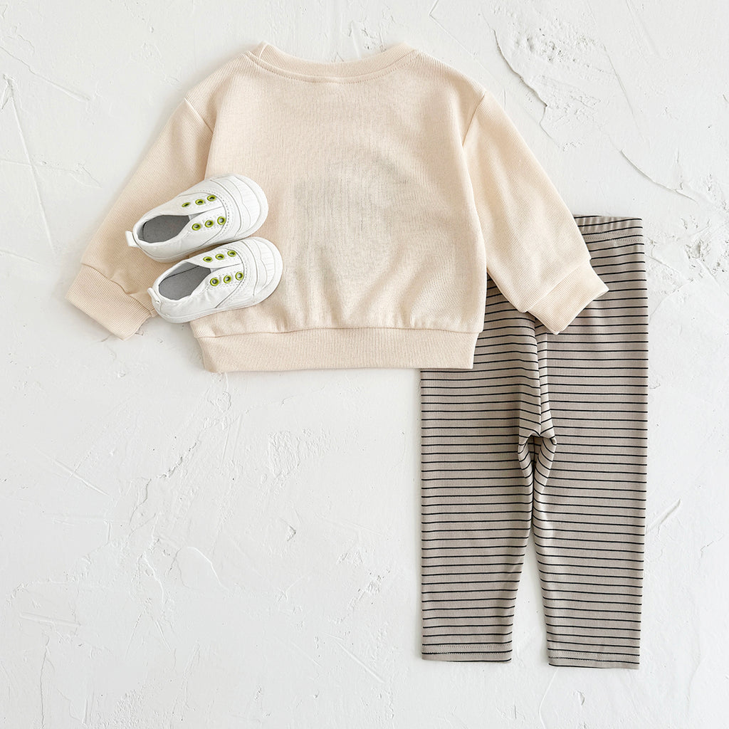 Spring Autumn Baby Outfit, Fun Cookie Print Sweatshirt Striped Pants Set