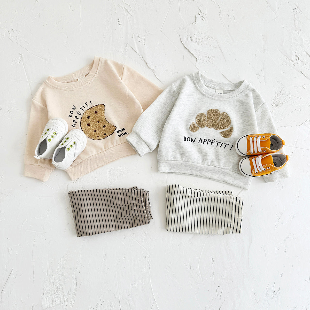 Spring Autumn Baby Outfit, Fun Cookie Print Sweatshirt Striped Pants Set