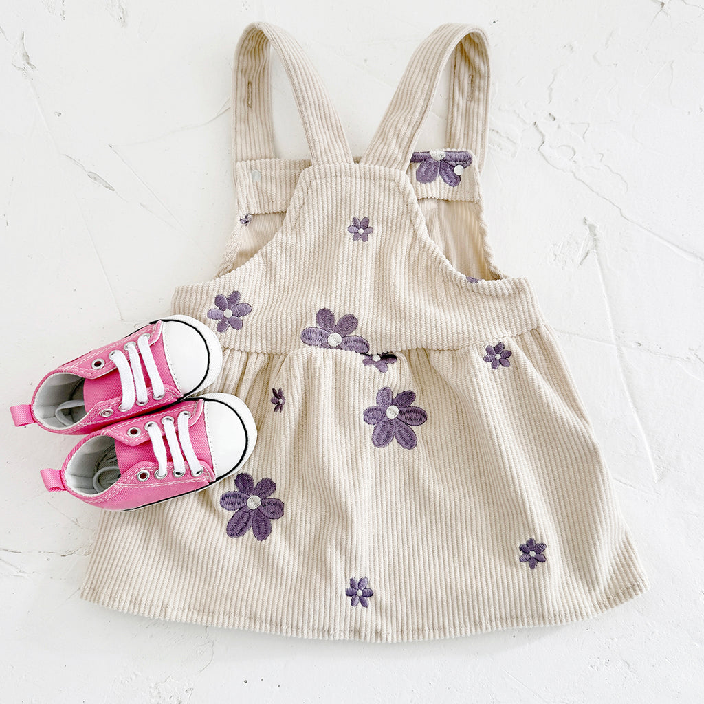 Spring Autumn Baby Girls Overall Dress, Flower Embroidery Loose Skirt