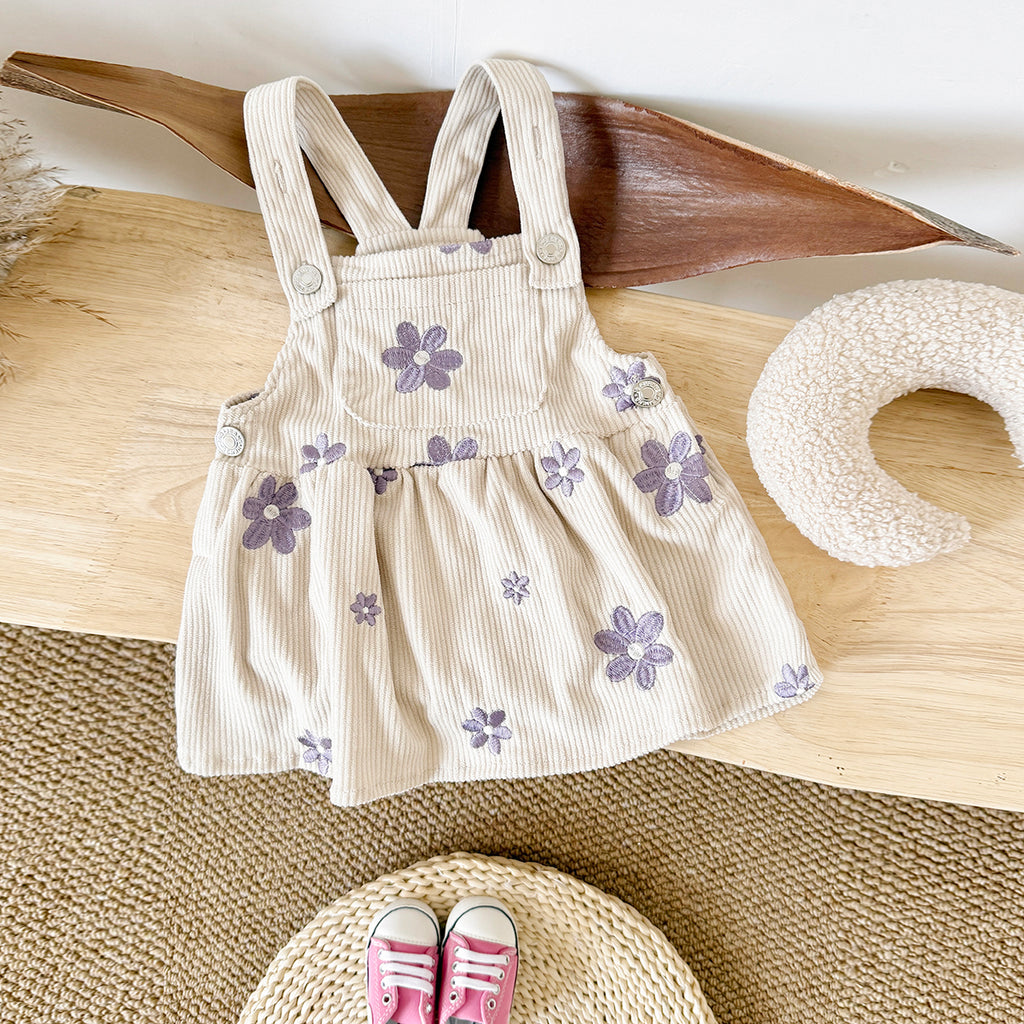 Spring Autumn Baby Girls Overall Dress, Flower Embroidery Loose Skirt