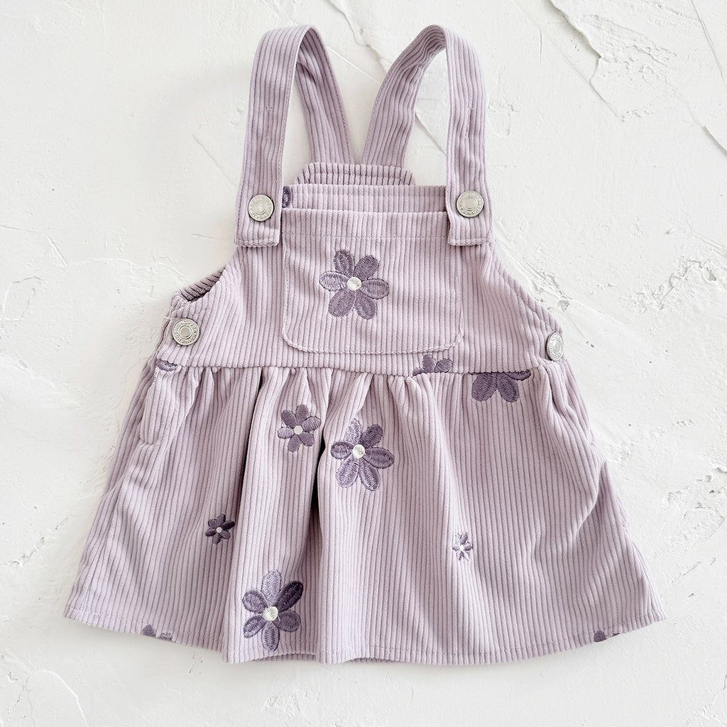 Spring Autumn Baby Girls Overall Dress, Flower Embroidery Loose Skirt
