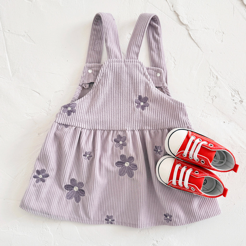 Spring Autumn Baby Girls Overall Dress, Flower Embroidery Loose Skirt