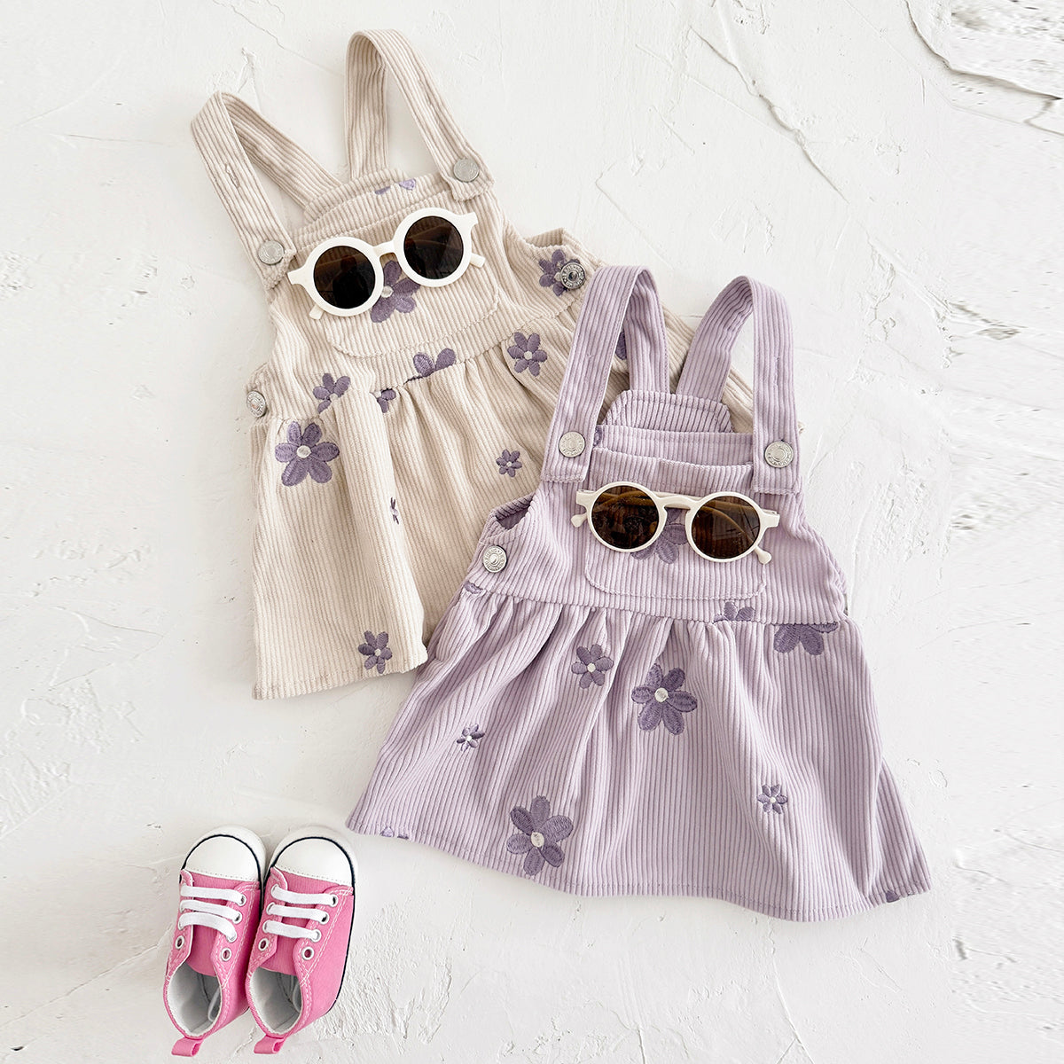 Spring Autumn Baby Girls Overall Dress, Flower Embroidery Loose Skirt