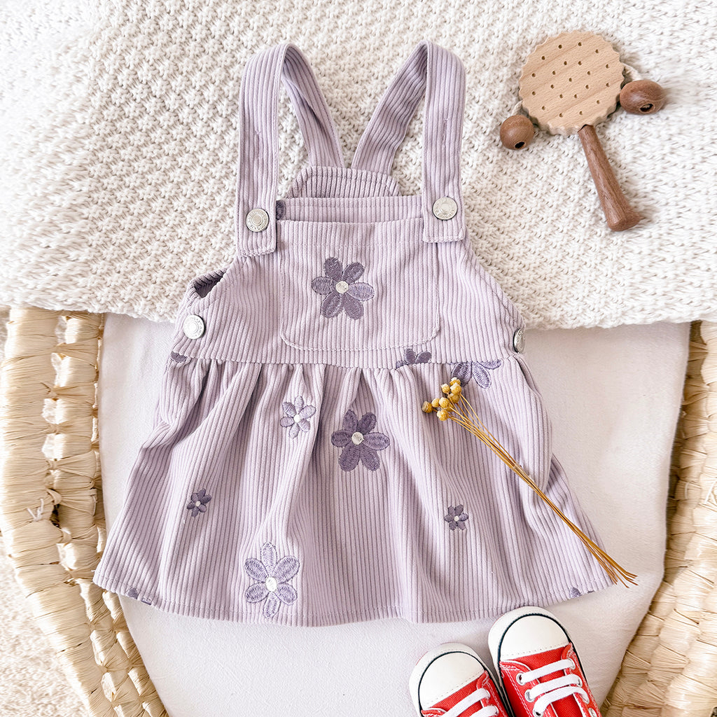 Spring Autumn Baby Girls Overall Dress, Flower Embroidery Loose Skirt