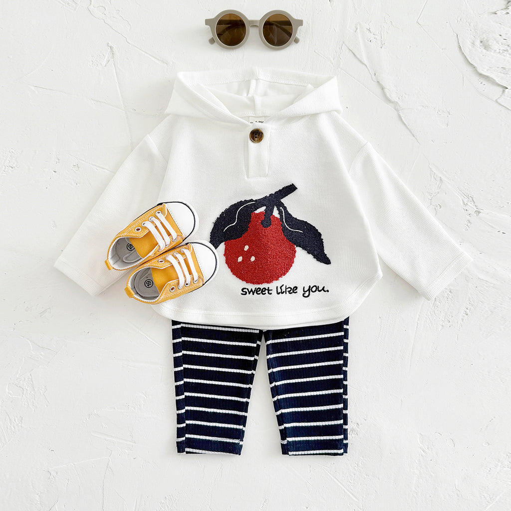 Spring Autumn Baby Set, Cherry Sweatshirt & Navy Striped Pants