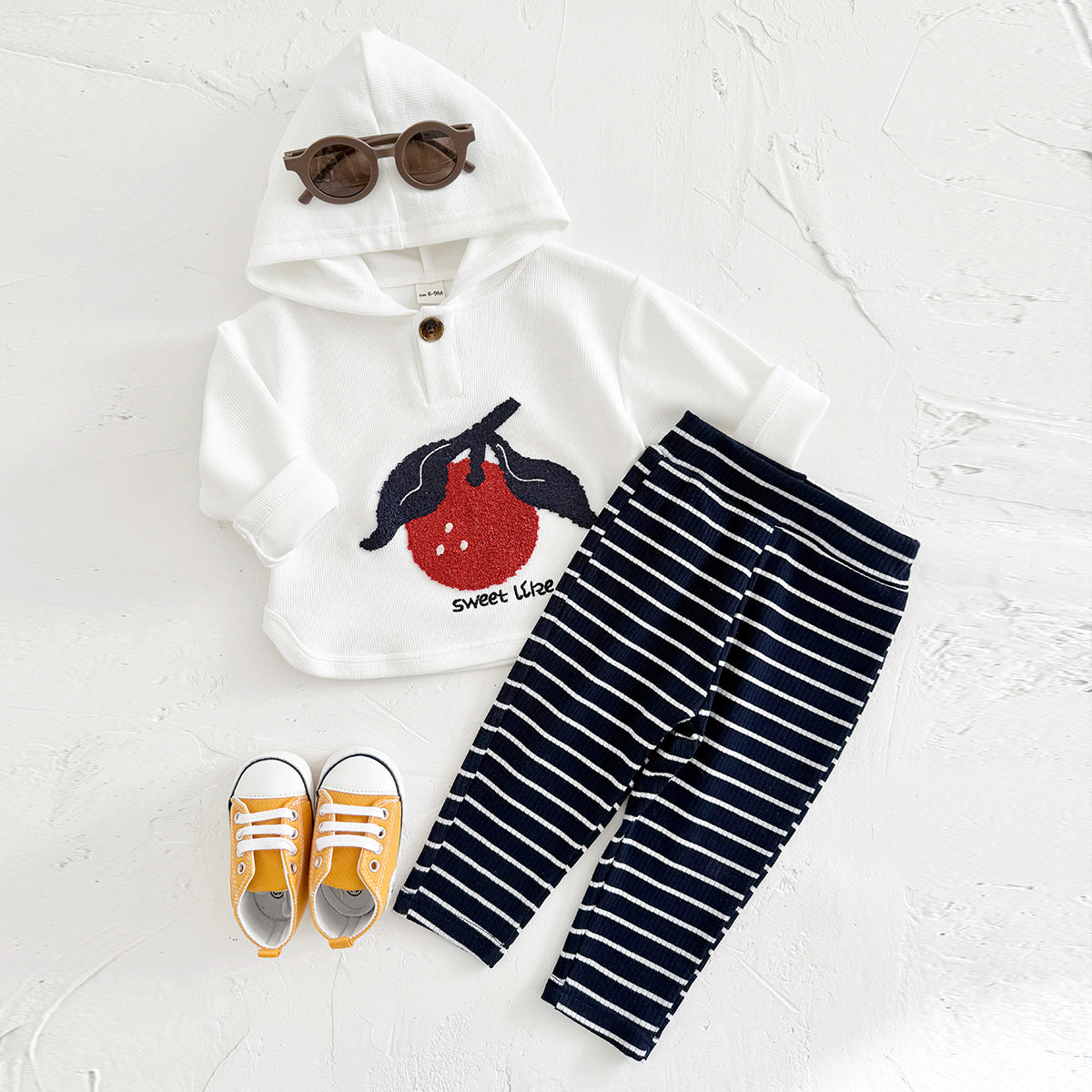 Spring Autumn Baby Set, Cherry Sweatshirt & Navy Striped Pants
