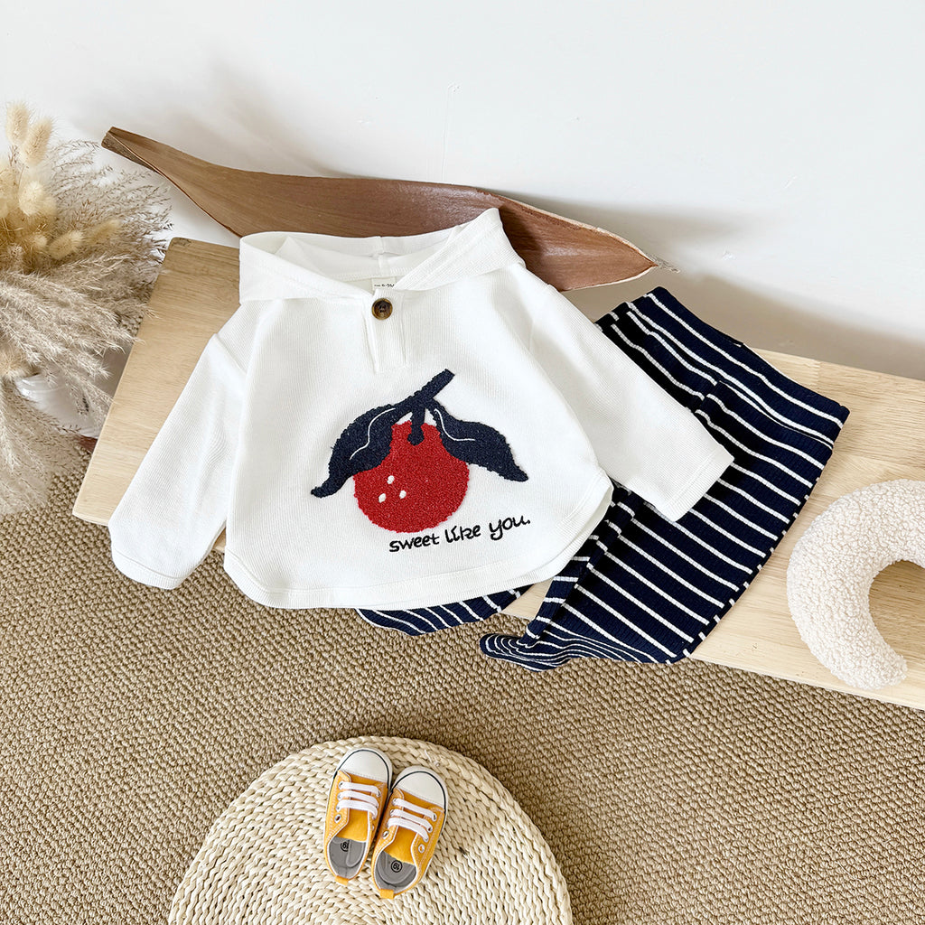 Spring Autumn Baby Set, Cherry Sweatshirt & Navy Striped Pants