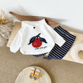 Spring Autumn Baby Set, Cherry Sweatshirt & Navy Striped Pants