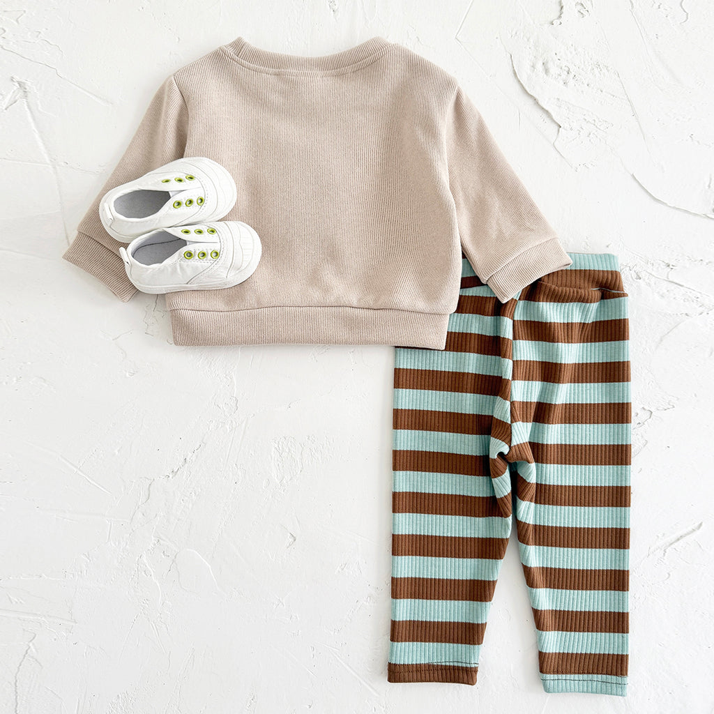 Vintage Bear Baby Outfit, Loose Crewneck Bear Sweatshirt And Striped Pants