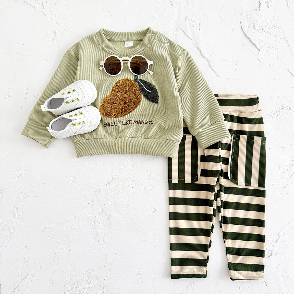 Fresh Mango Baby 2Pcs Outfit, Mango Sweatshirt Striped Pants