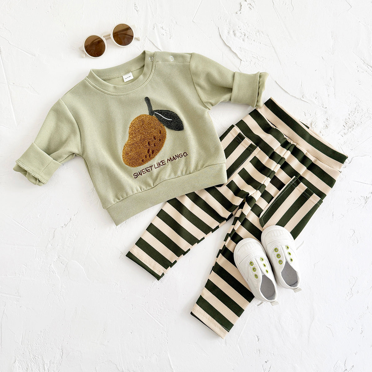 Fresh Mango Baby 2Pcs Outfit, Mango Sweatshirt Striped Pants