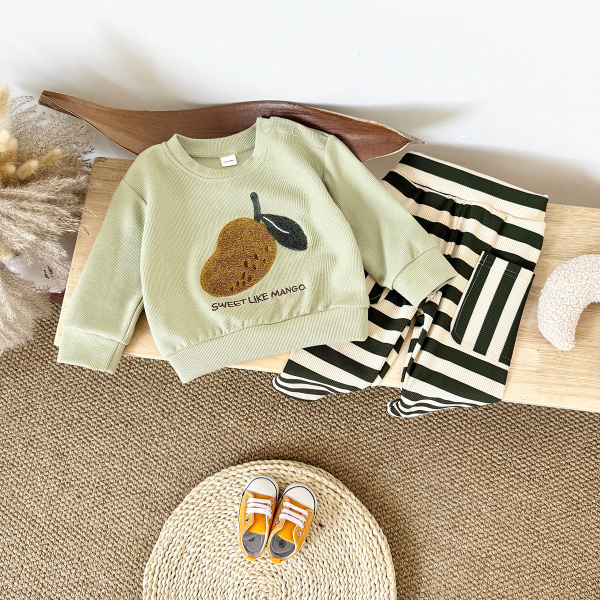 Fresh Mango Baby 2Pcs Outfit, Mango Sweatshirt Striped Pants