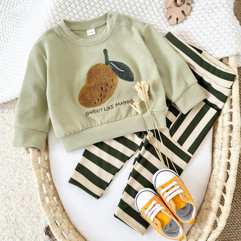 Fresh Mango Baby 2Pcs Outfit, Mango Sweatshirt Striped Pants
