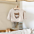Vintage Bear Baby Outfit, Loose Crewneck Bear Sweatshirt And Striped Pants