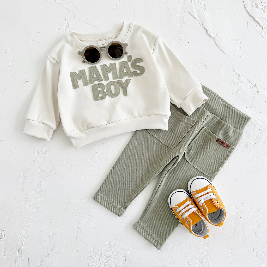 3 Colors Baby Boy 2Pcs Outfit, Letter Sweatshirt Pocket Pants Baby Set