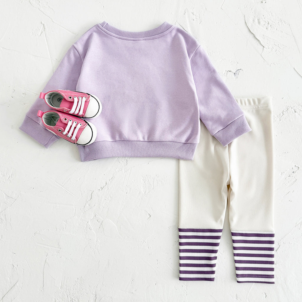 Sweet Baby Girl Set, 3D Flower Sweatshirt Striped Pants