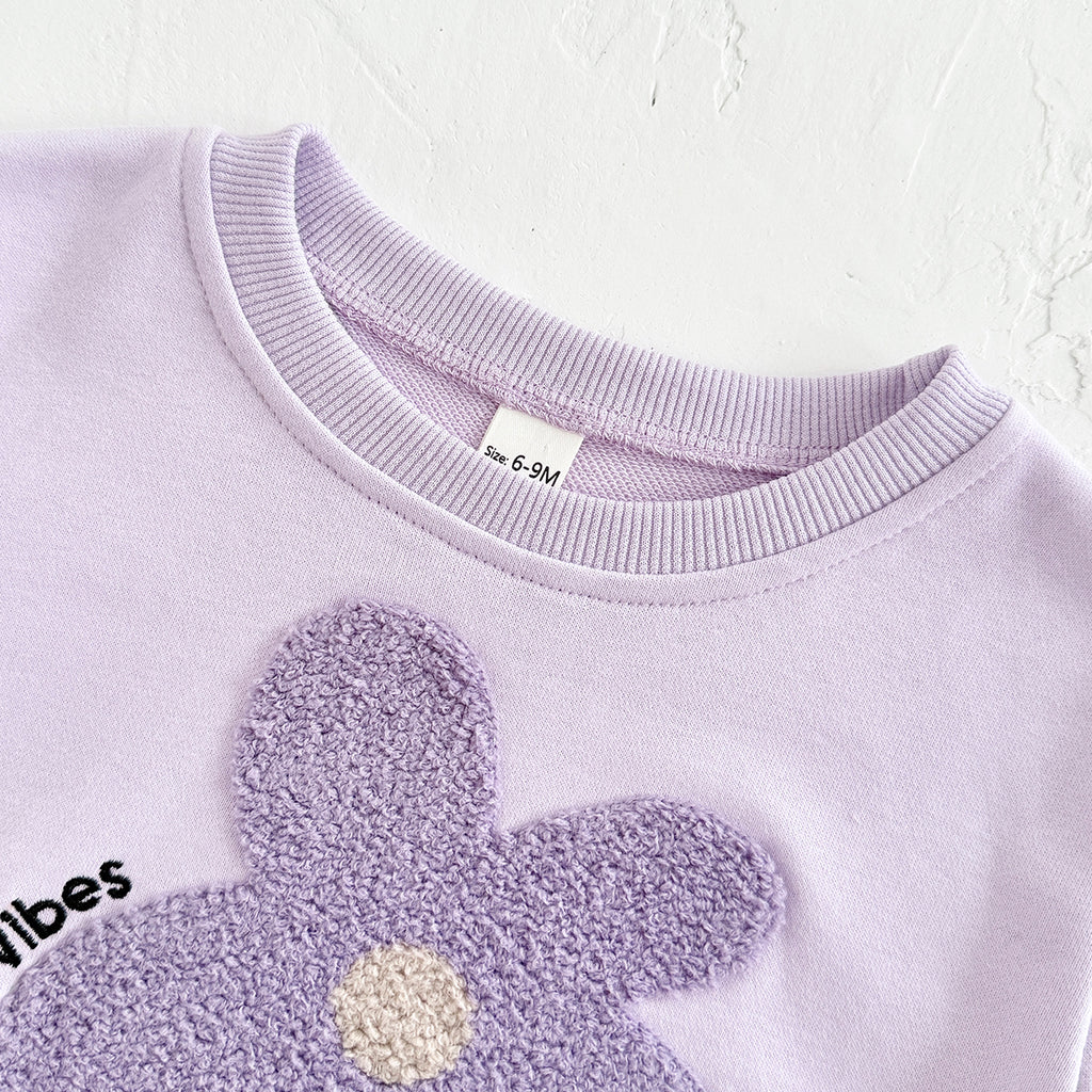 Sweet Baby Girl Set, 3D Flower Sweatshirt Striped Pants