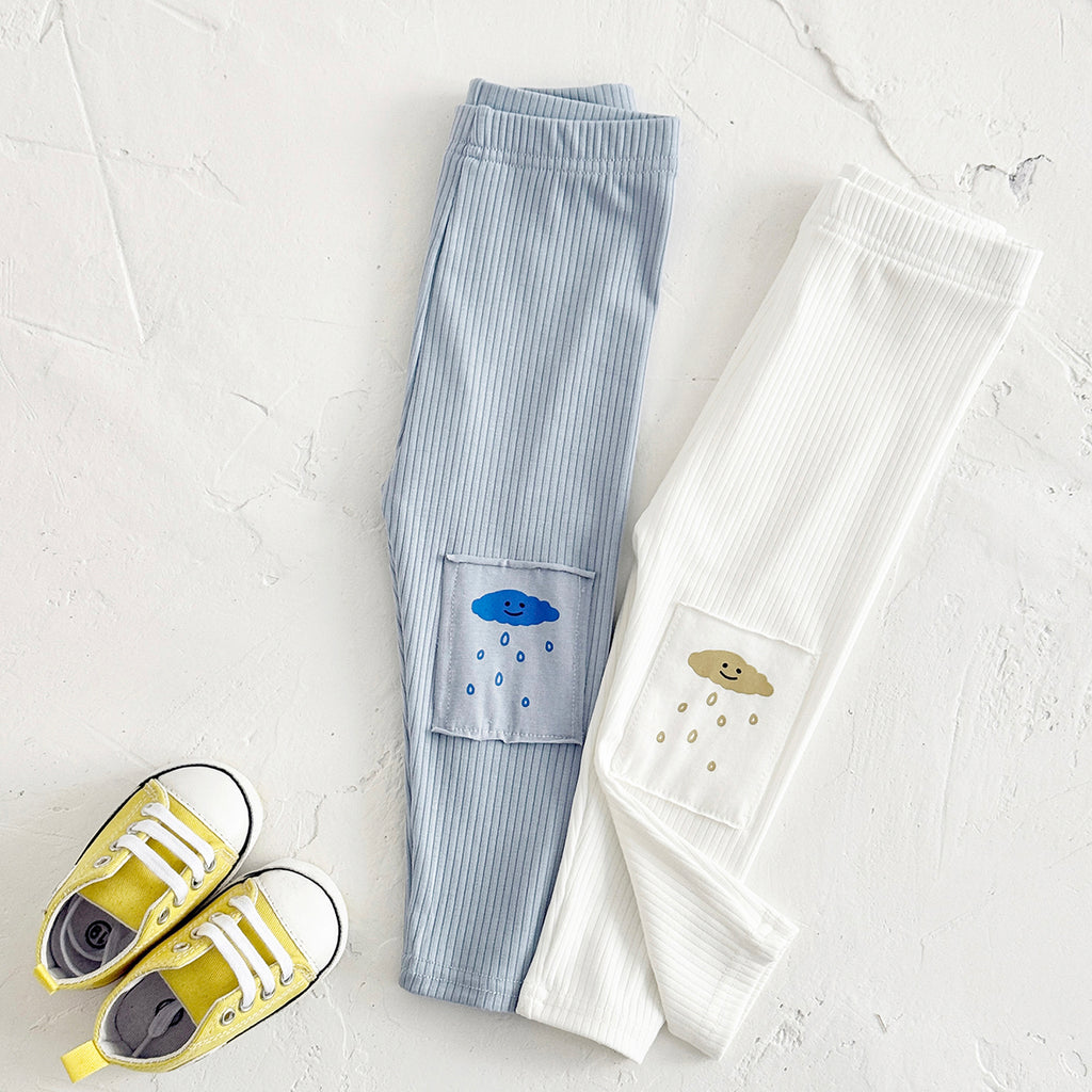Comfy Baby Outer Pants Cartoon Cloud Pocket Vertical Rib Leggings