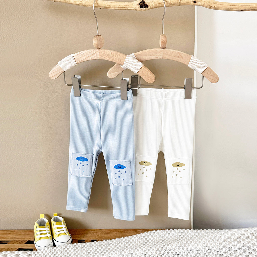 Comfy Baby Outer Pants Cartoon Cloud Pocket Vertical Rib Leggings