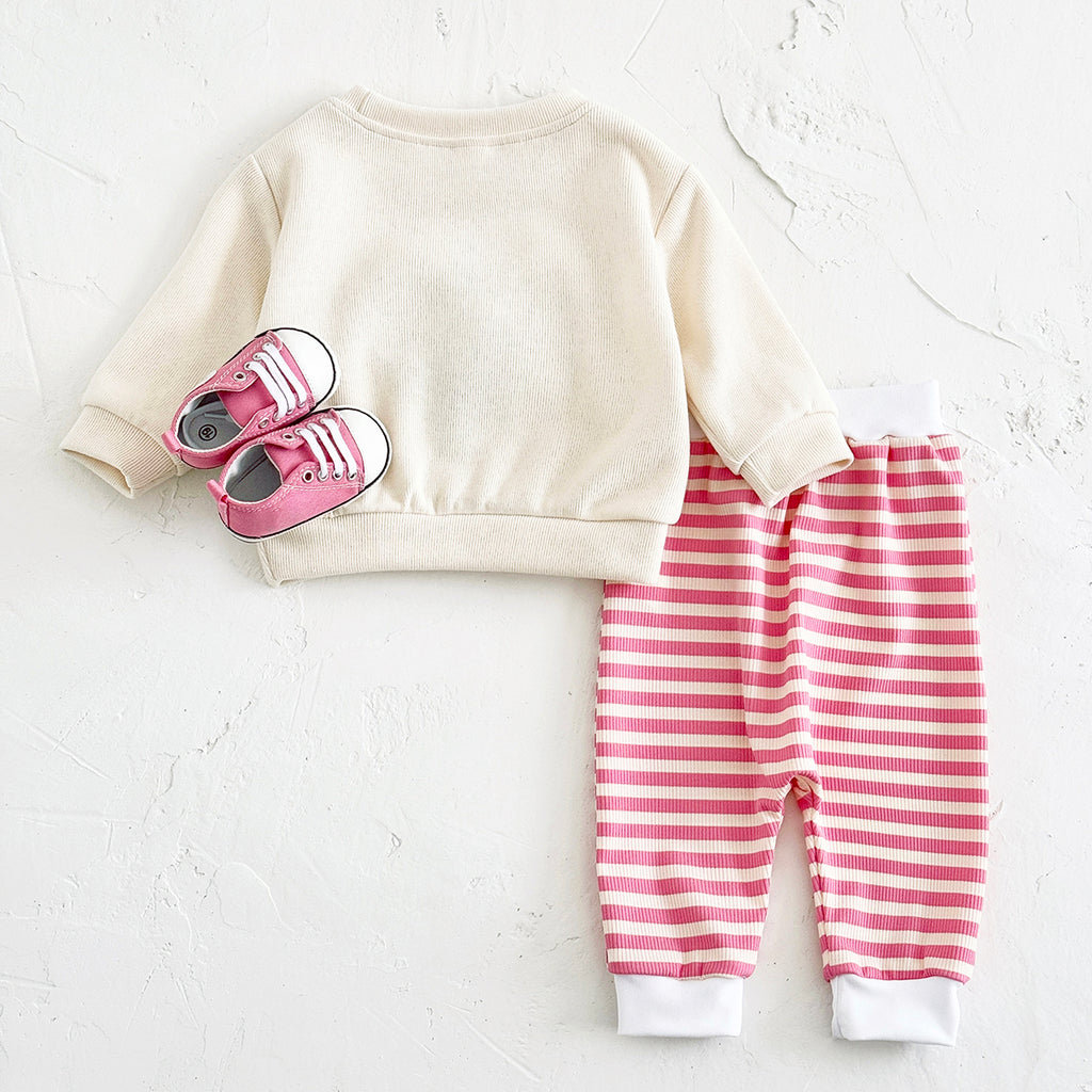 Sweet Baby Set, 3D Chicken Sweatshirt Pink Striped Pants