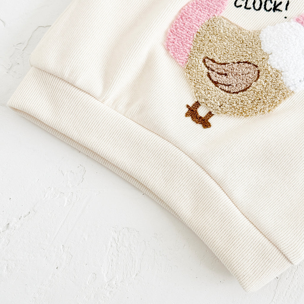 Sweet Baby Set, 3D Chicken Sweatshirt Pink Striped Pants