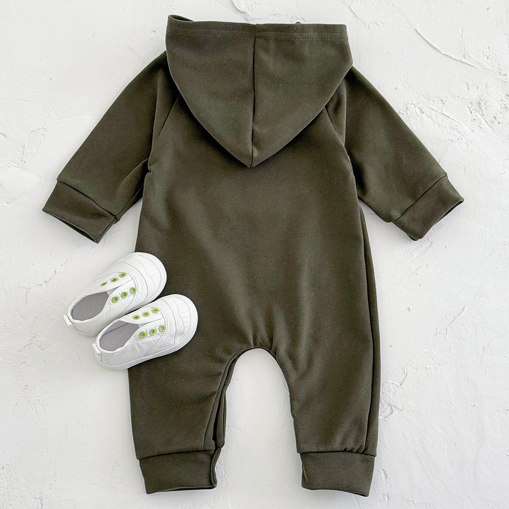Simple Baby Jumpsuit Cartoon Bear Pocket Hooded Newborn Romper