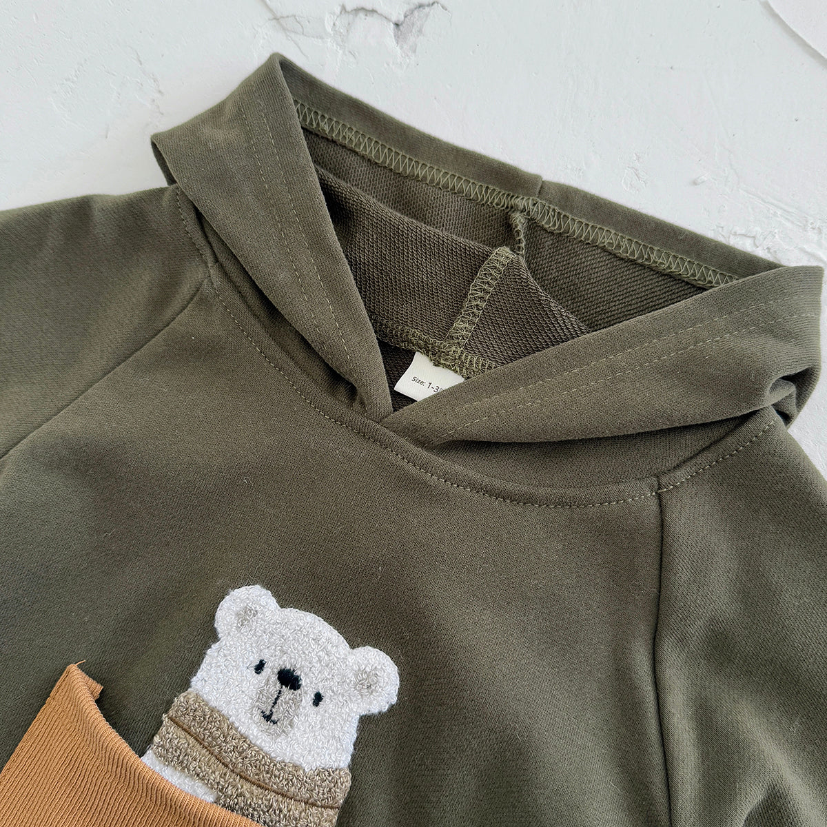 Simple Baby Jumpsuit Cartoon Bear Pocket Hooded Newborn Romper
