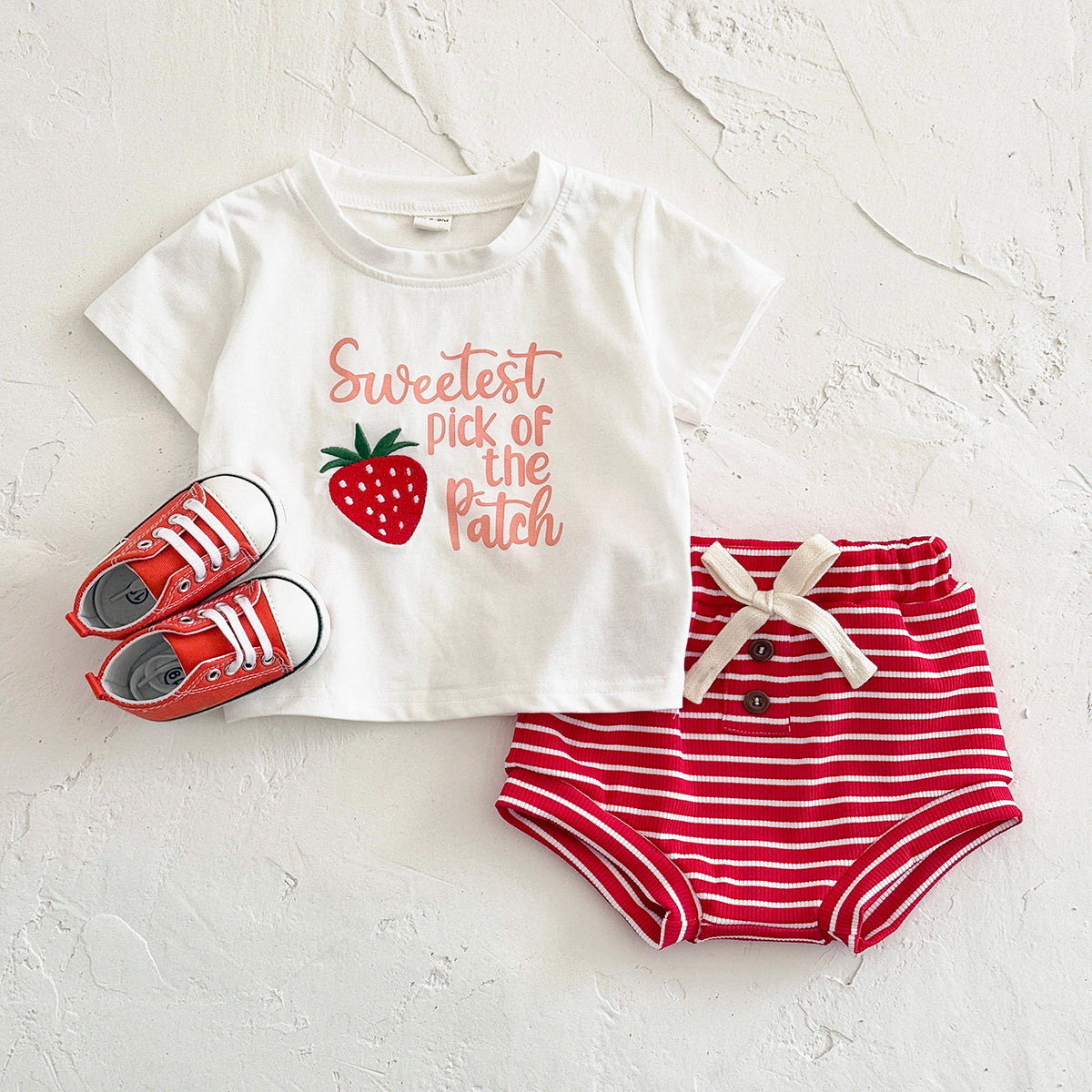 Red Strawberry Short Sleeve Set for Girls, Summer
