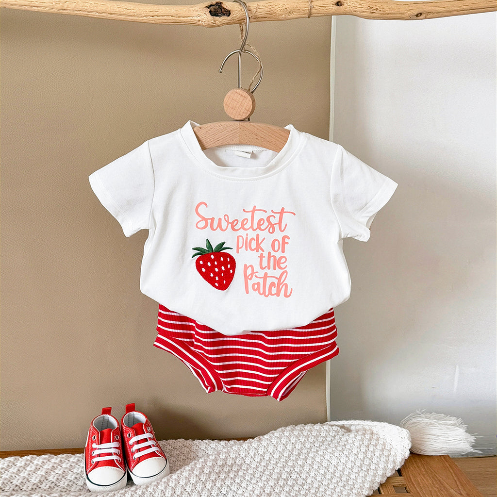 Red Strawberry Short Sleeve Set for Girls, Summer