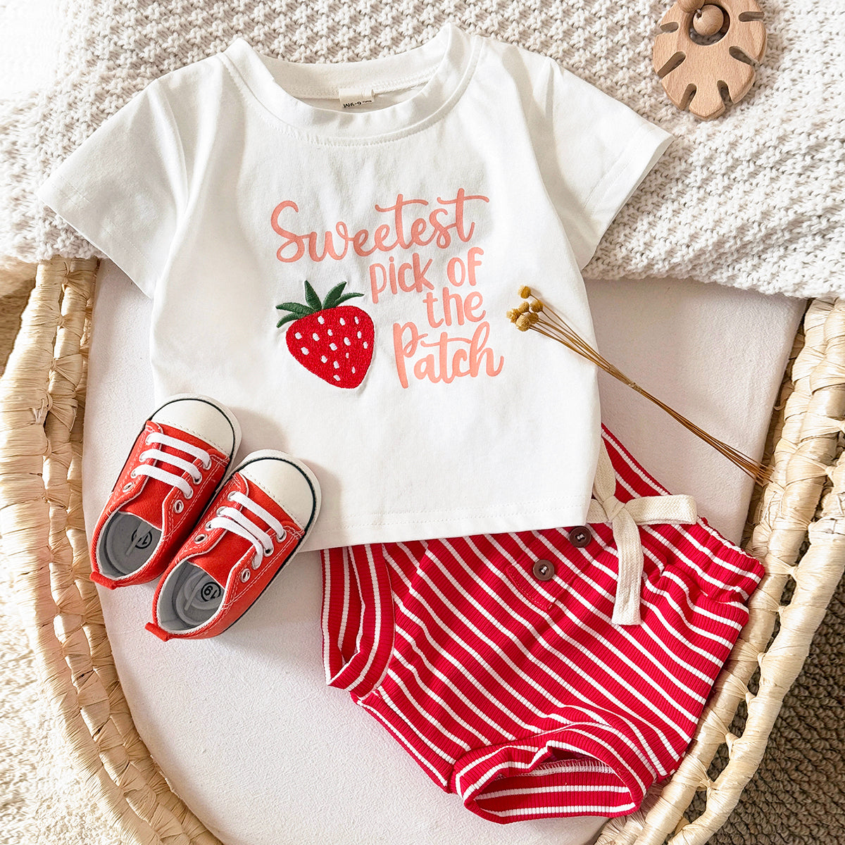 Red Strawberry Short Sleeve Set for Girls, Summer