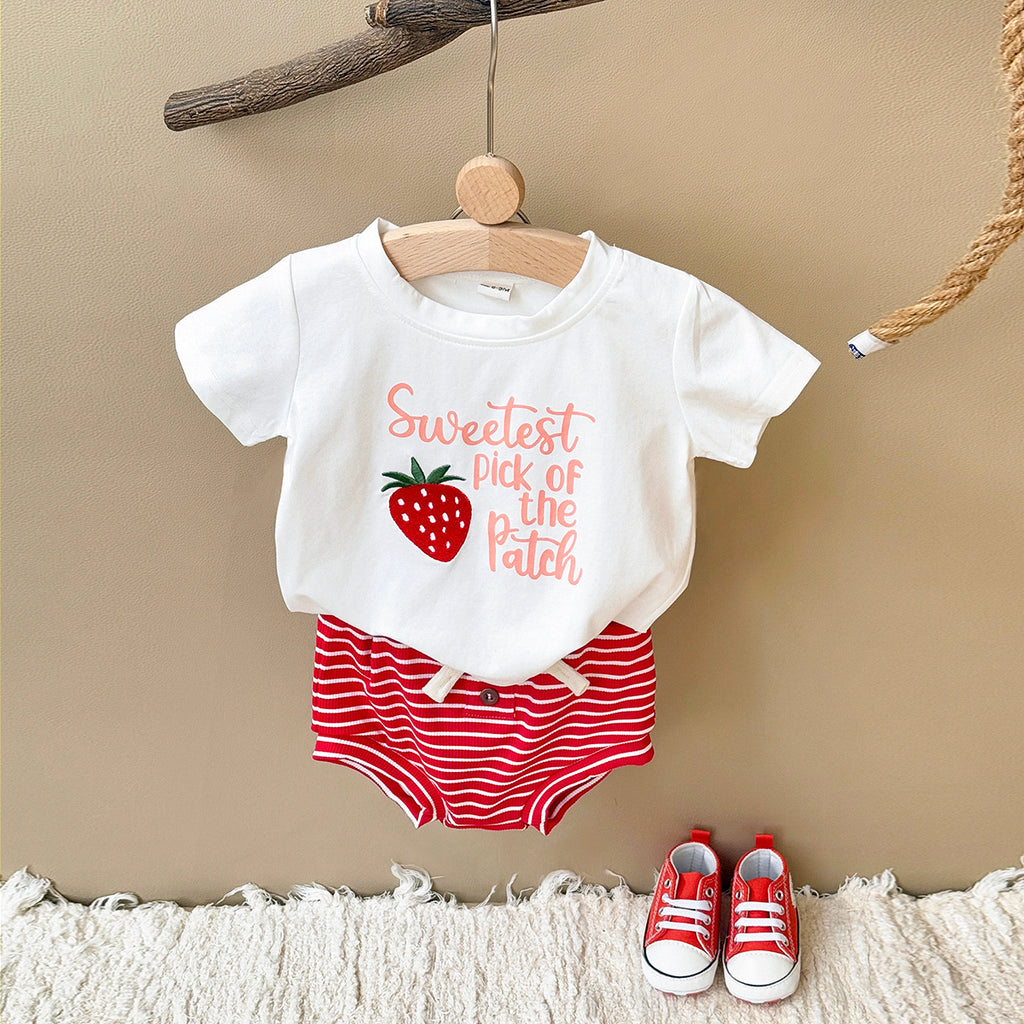 Red Strawberry Short Sleeve Set for Girls, Summer