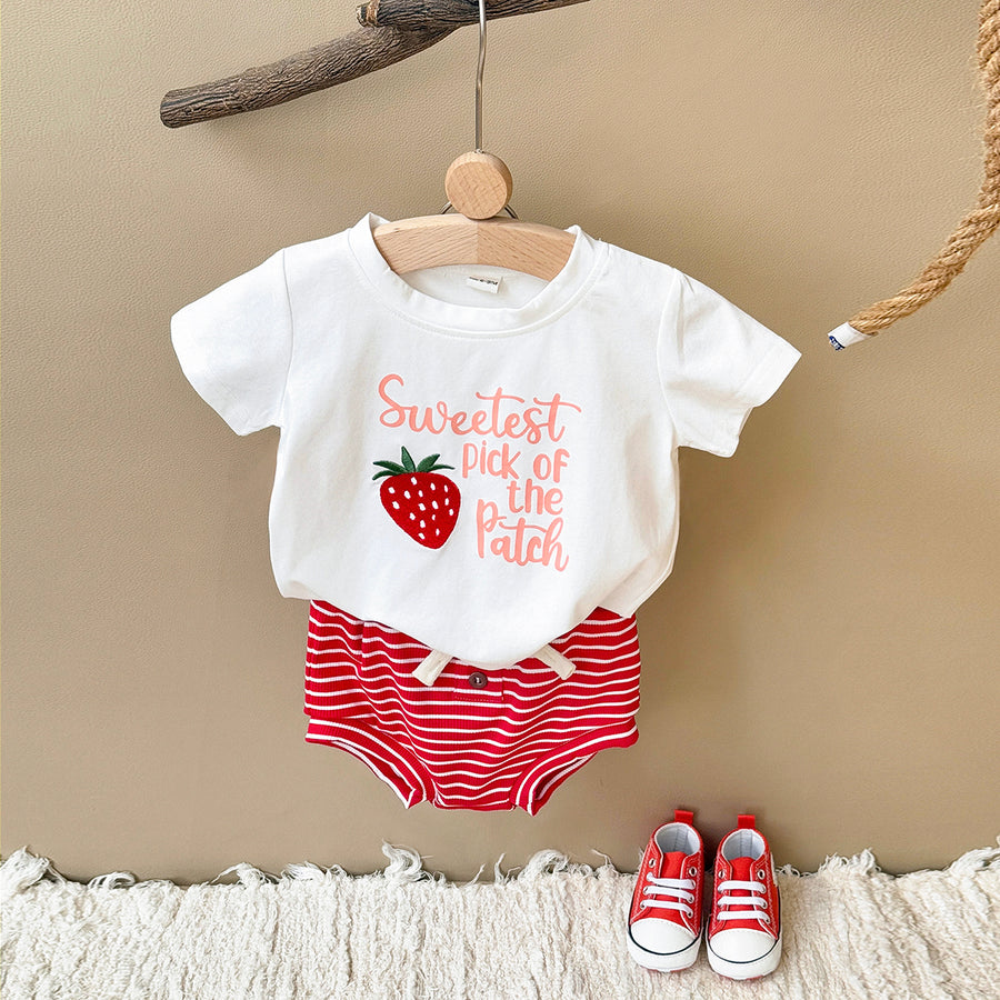 Red Strawberry Short Sleeve Set for Girls, Summer