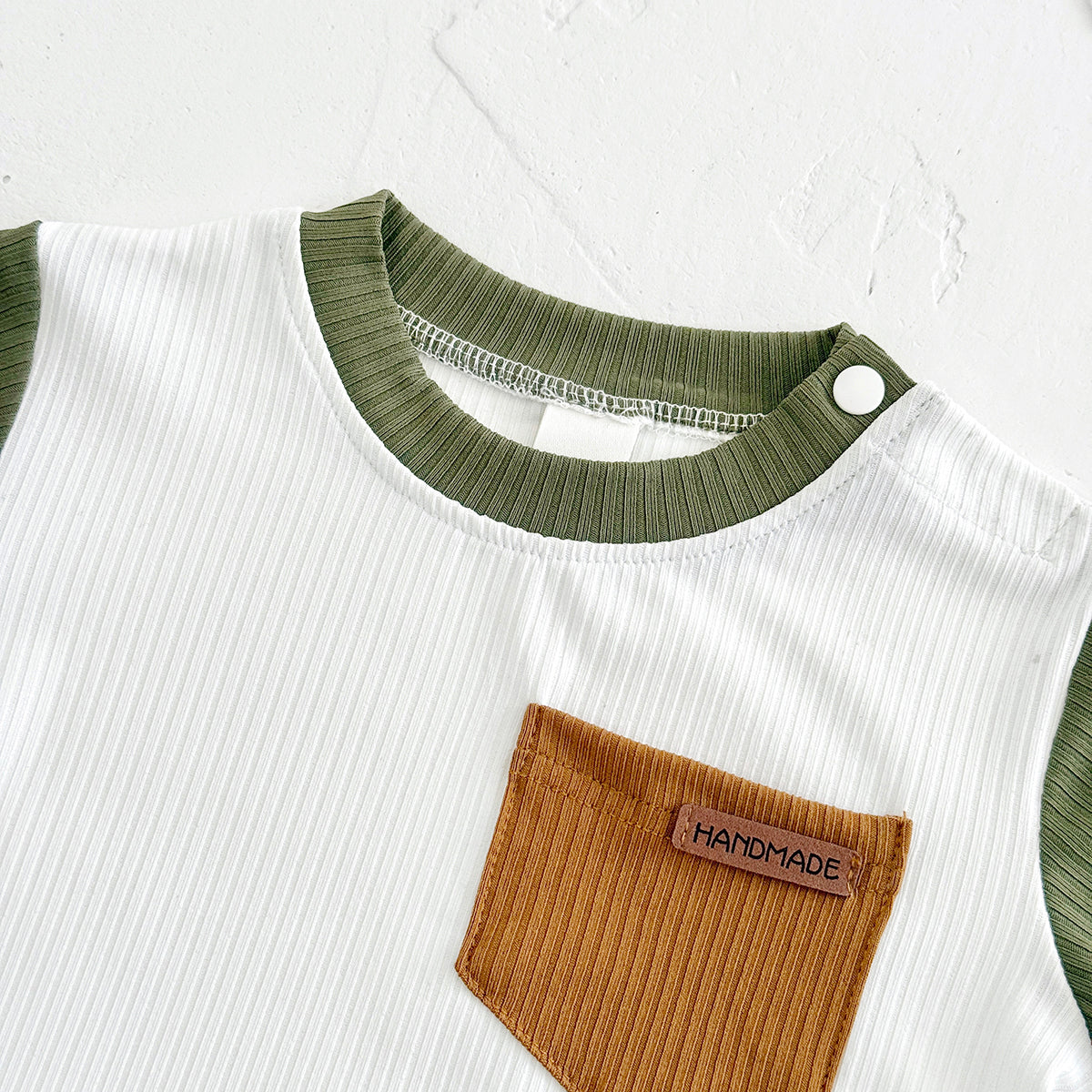 Summer Casual Green & White Color Block Set for Boys