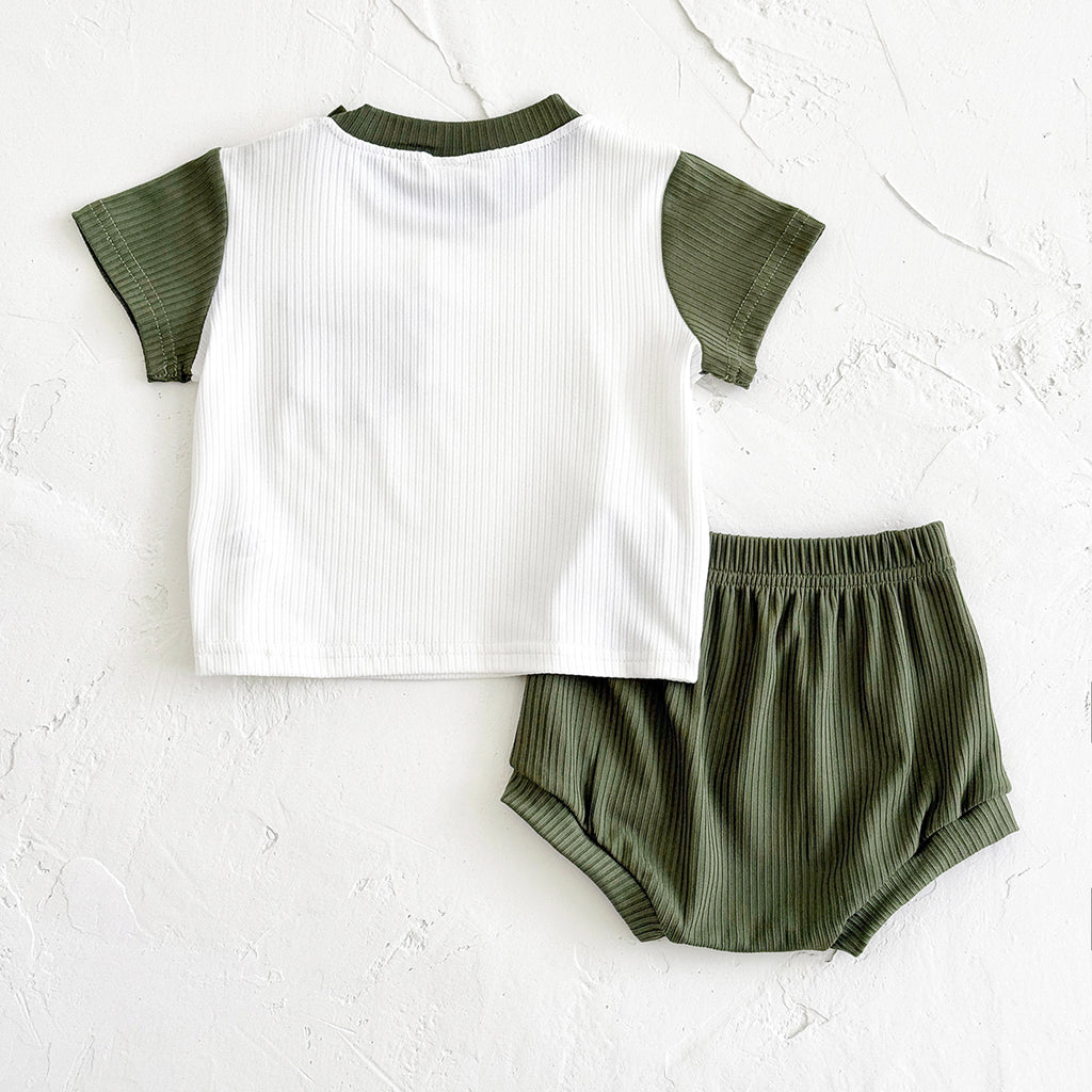 Summer Casual Green & White Color Block Set for Boys