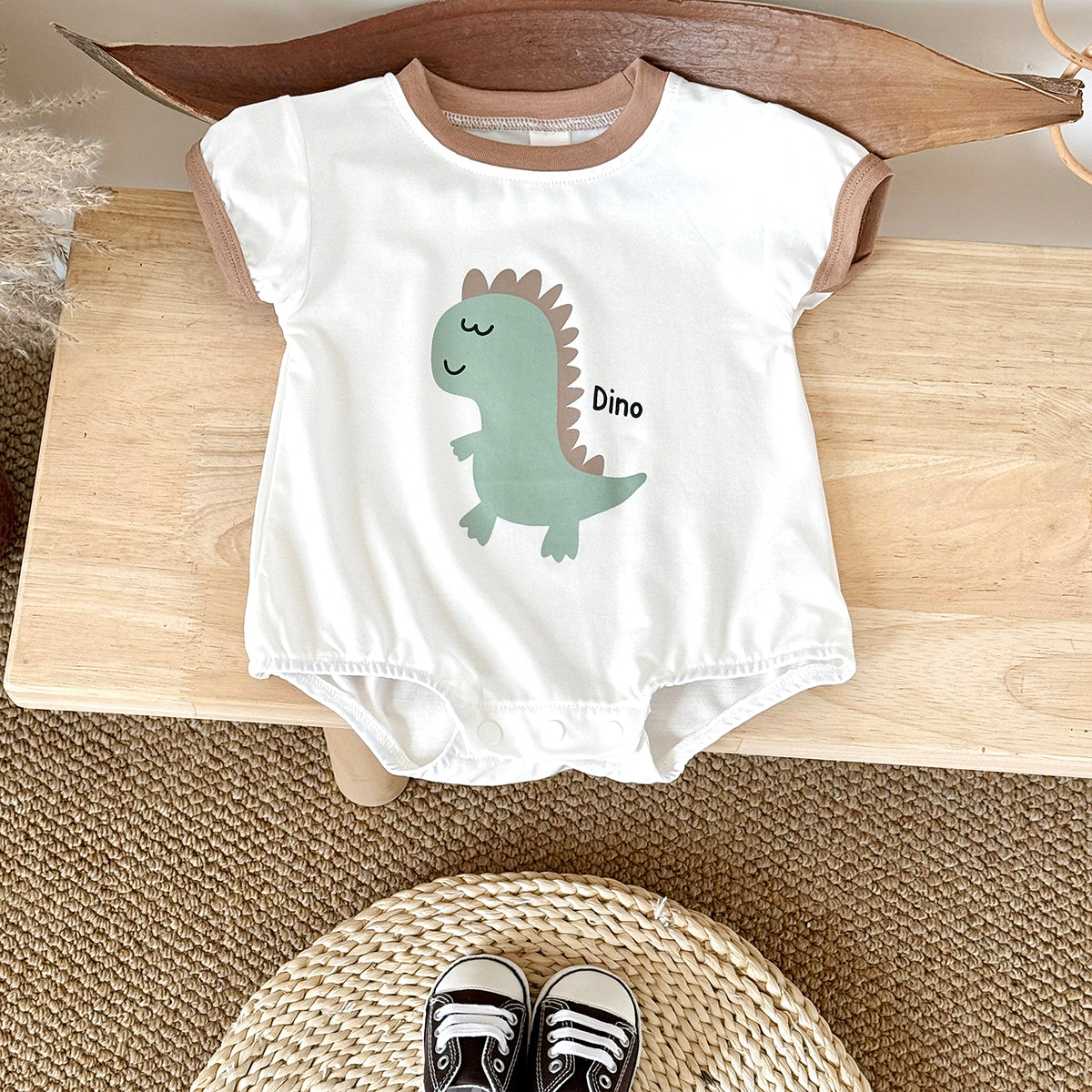Summer Cartoon Dinosaur Print Romper