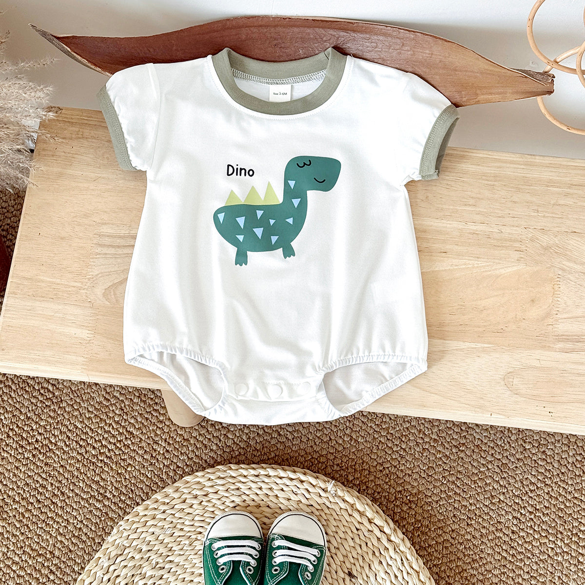 Summer Cartoon Dinosaur Print Romper