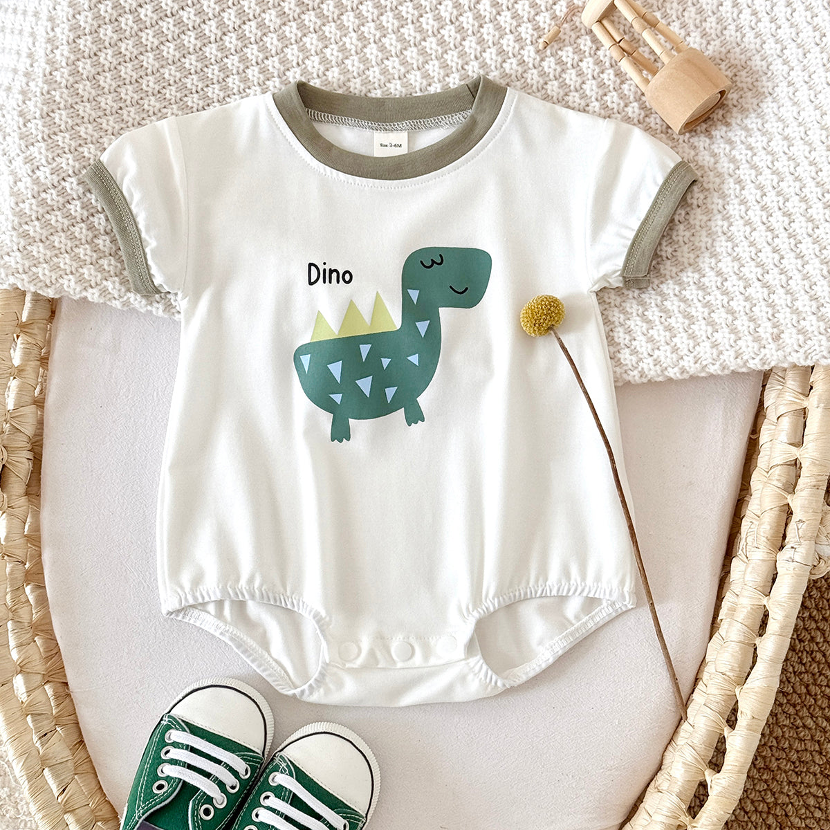Summer Cartoon Dinosaur Print Romper