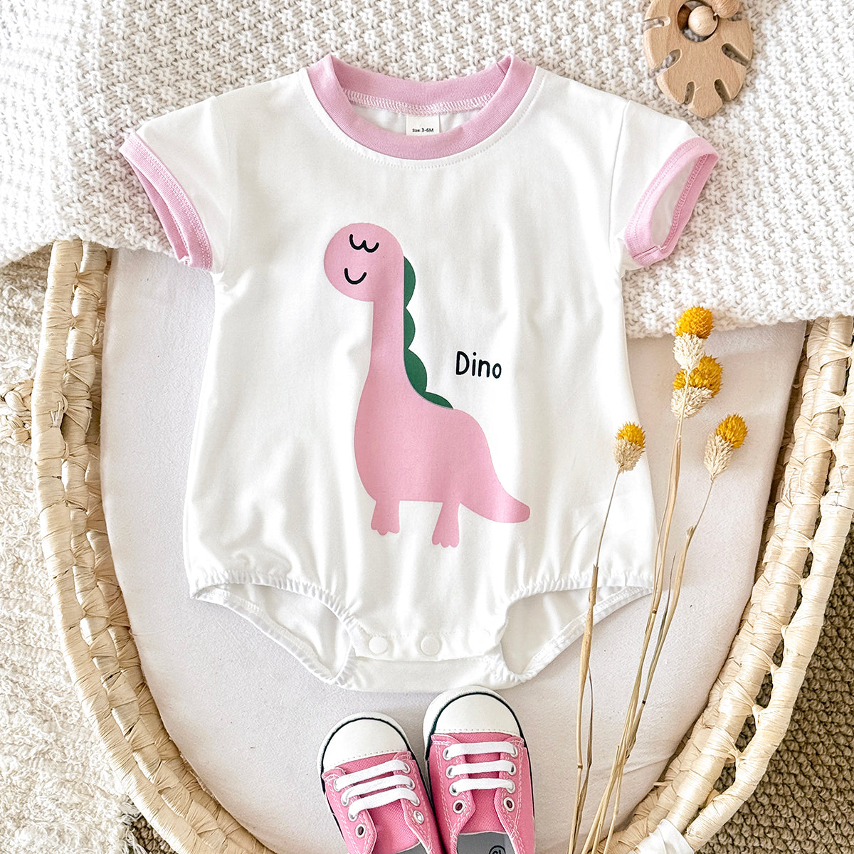 Summer Cartoon Dinosaur Print Romper