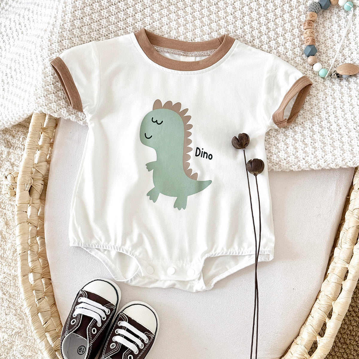 Summer Cartoon Dinosaur Print Romper