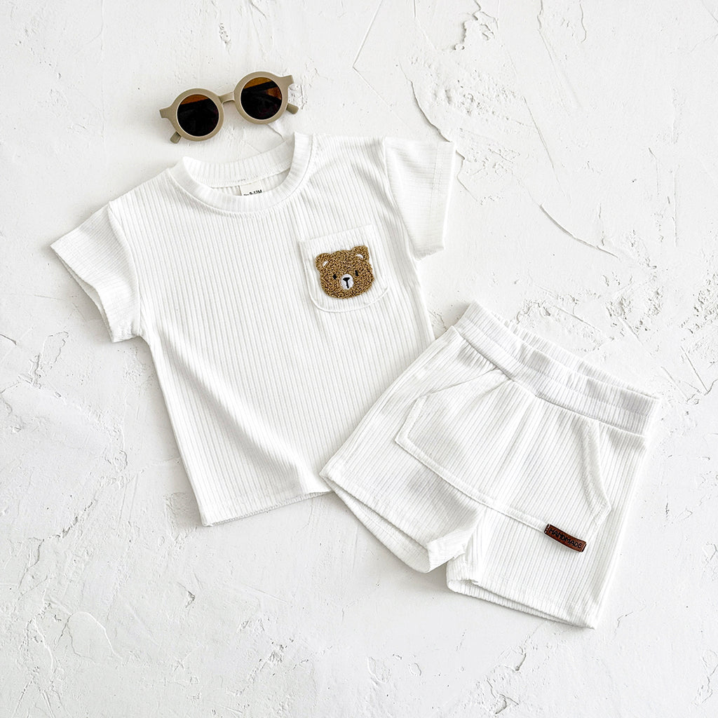 Summer White Striped Bear Embroidery Set