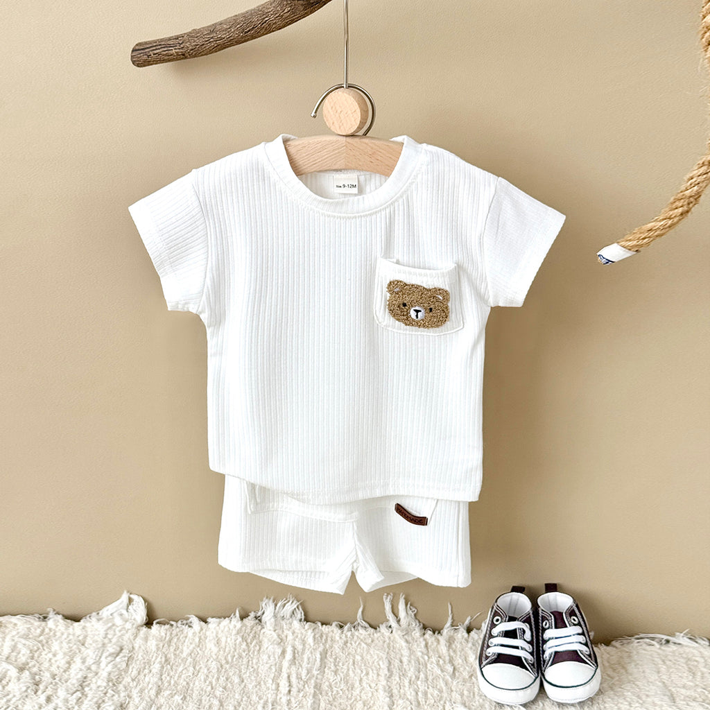 Summer White Striped Bear Embroidery Set