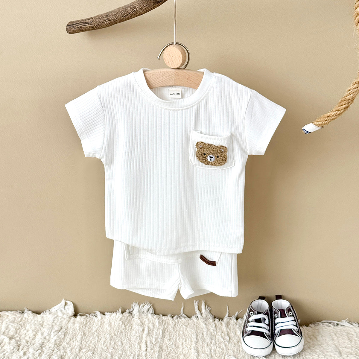 Summer White Striped Bear Embroidery Set