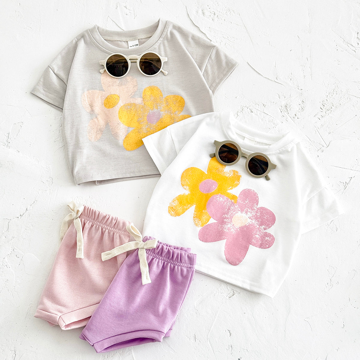Summer Big Red Floral Print Set for Girls