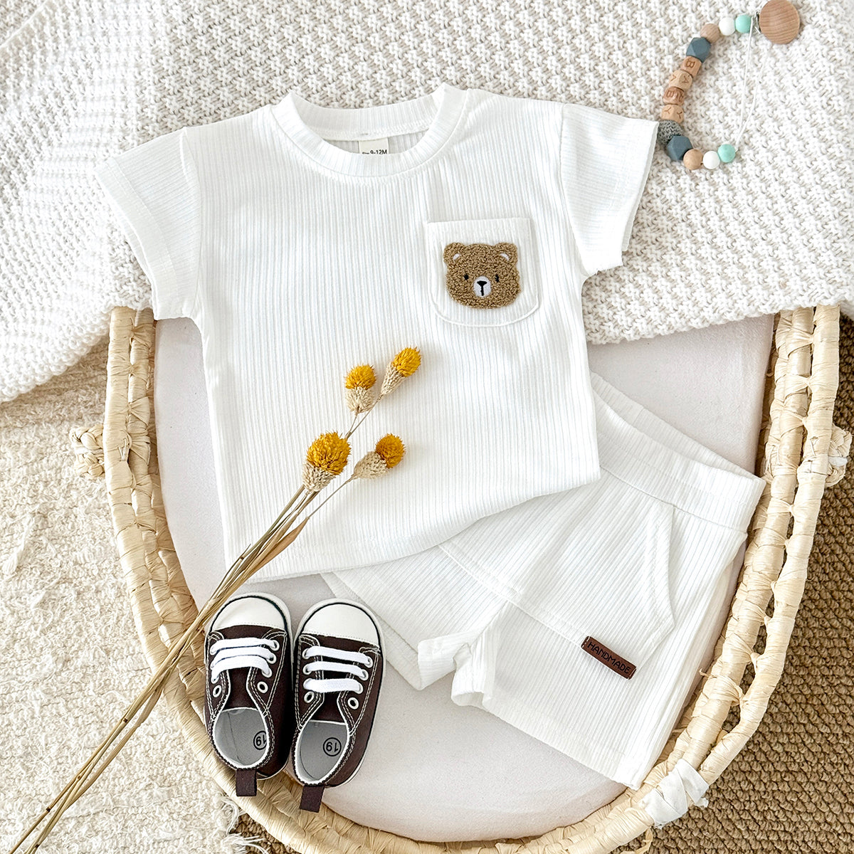 Summer White Striped Bear Embroidery Set