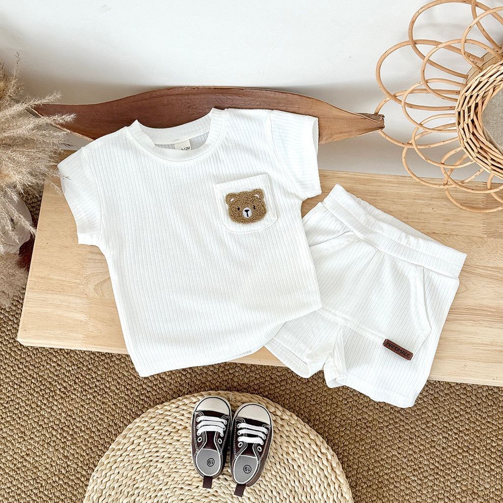 Summer White Striped Bear Embroidery Set